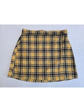 Hollister Large Yellow Plaid Ultra High-Rise Mini Skirt Academia Old Money